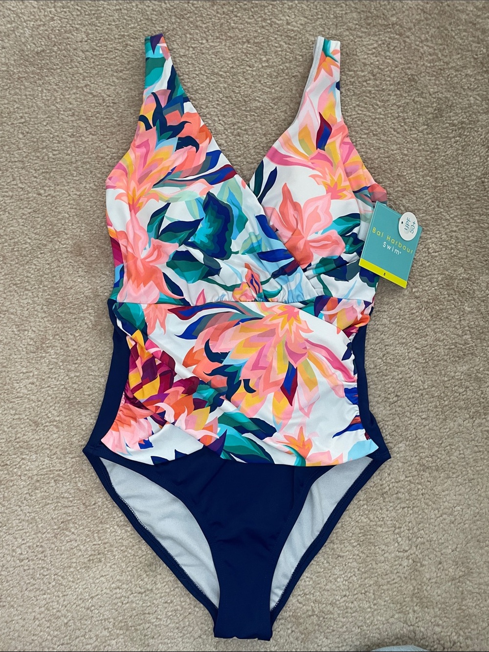 Bal Harbour Swim Floral Tummy Control One-Piece Swimsuit Size 8 NWT